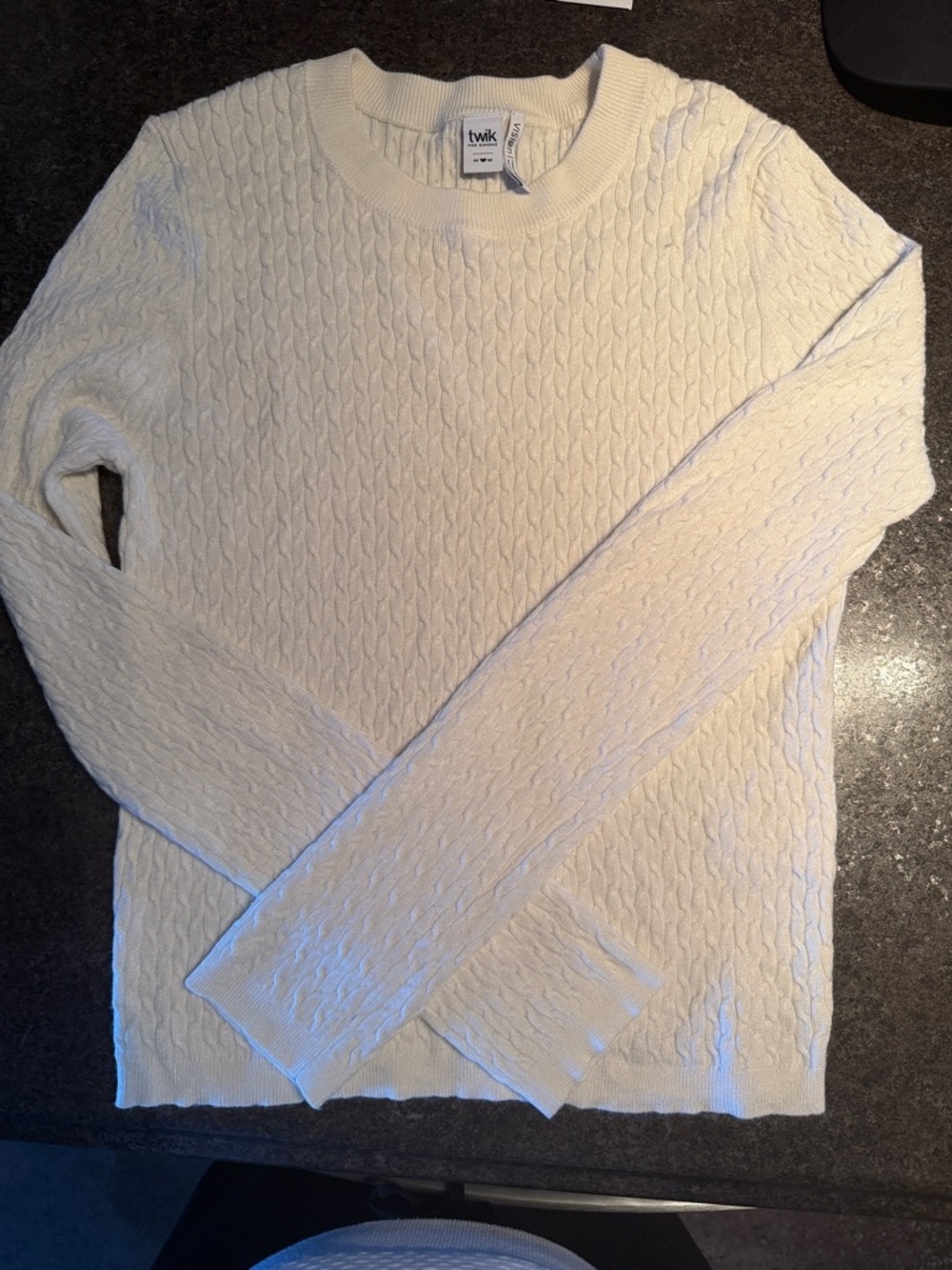 twik Ivory Cable-Knit Crewneck Sweater